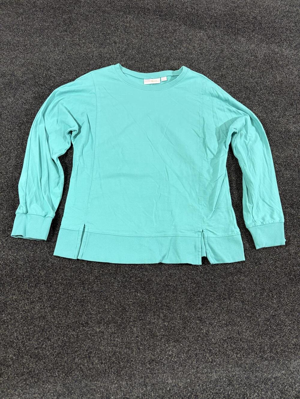 Belle Kim Gravel Shirt Womens XXS Green Crew Neck Long Sleeve Tunic Top Casual